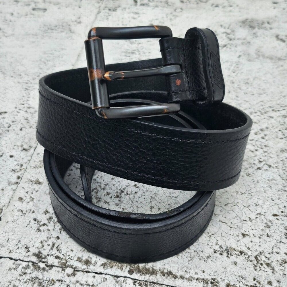 Vintage Dickies Men Belt Black Genuine Leather Waistband Pin Buckle Size 44